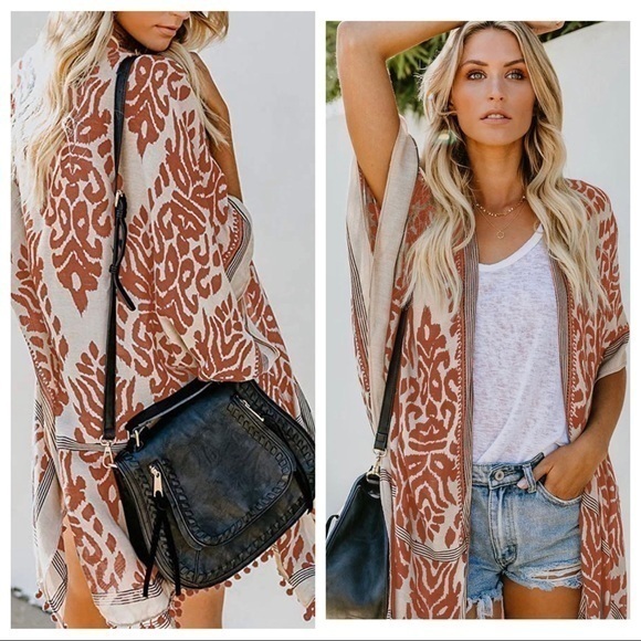 REGGIE-Printed Kimono With Pom Detail - Picture 5 of 12